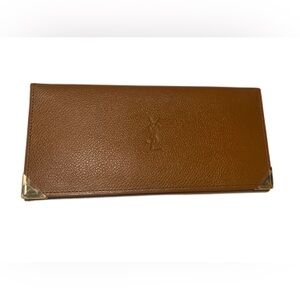 YSL Brown Long Slim Bi-Fold Wallet With Gold Hardware